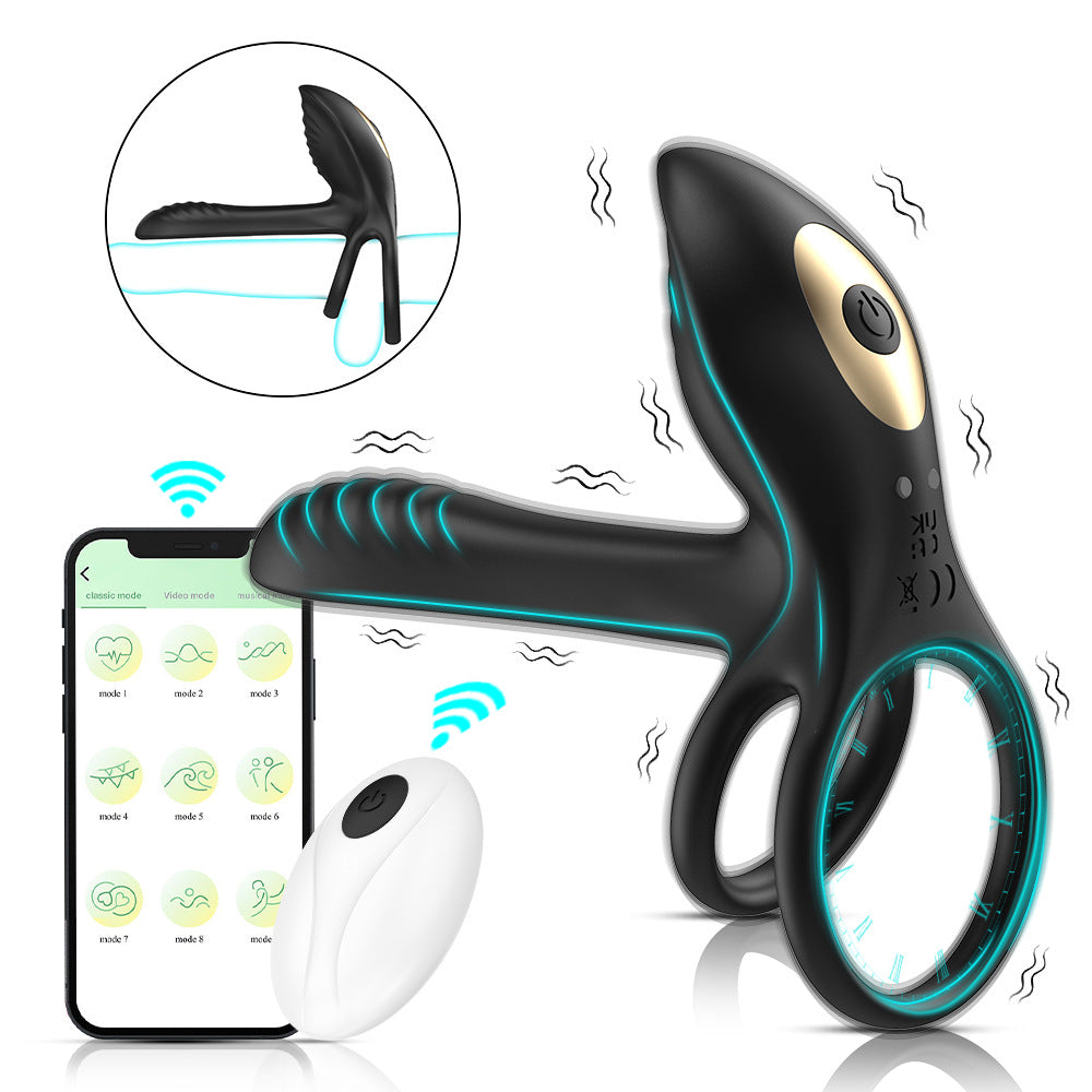 Double Ring Vibration Locking Semen Ring Wireless APP Remote Control Silicone Vibrating Ring Couple Sex Toys New Product230801