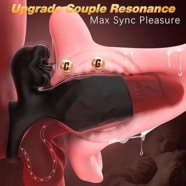 LETEN Black Beauty — Couples Vibrating Penis Sleeve with Clitoral Tongue Stimulation