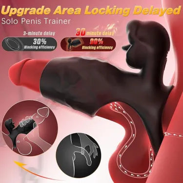 LETEN Black Beauty — Couples Vibrating Penis Sleeve with Clitoral Tongue Stimulation