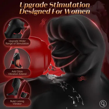 LETEN Black Beauty — Couples Vibrating Penis Sleeve with Clitoral Tongue Stimulation