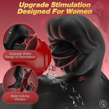 LETEN Black Beauty — Couples Vibrating Penis Sleeve with Clitoral Tongue Stimulation