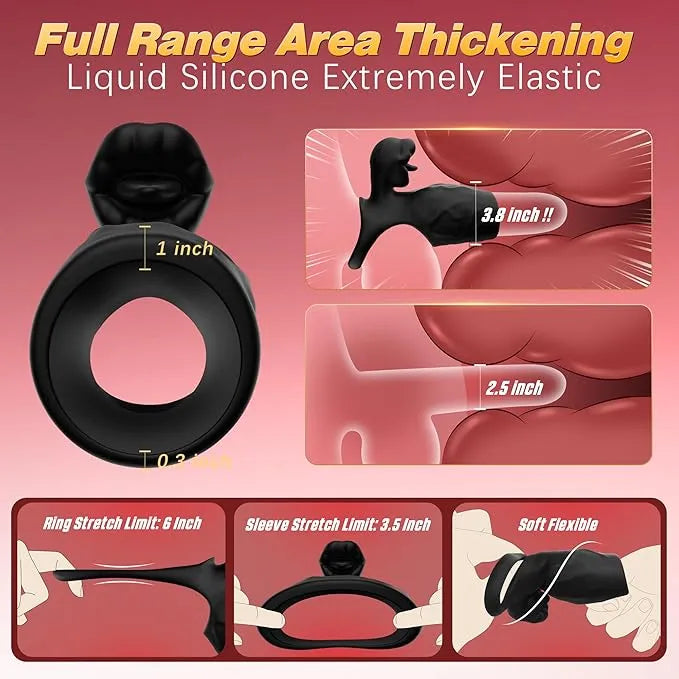 LETEN Black Beauty — Couples Vibrating Penis Sleeve with Clitoral Tongue Stimulation