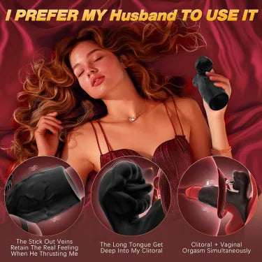 LETEN Black Beauty — Couples Vibrating Penis Sleeve with Clitoral Tongue Stimulation
