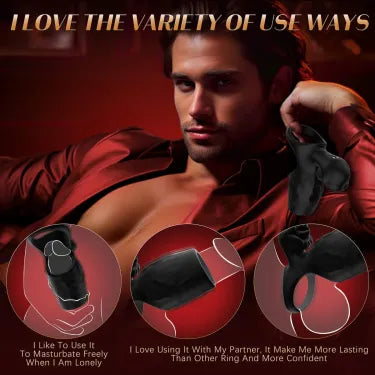 LETEN Black Beauty — Couples Vibrating Penis Sleeve with Clitoral Tongue Stimulation