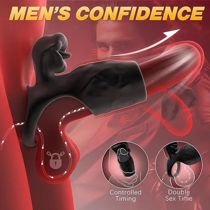 LETEN Black Beauty — Couples Vibrating Penis Sleeve with Clitoral Tongue Stimulation