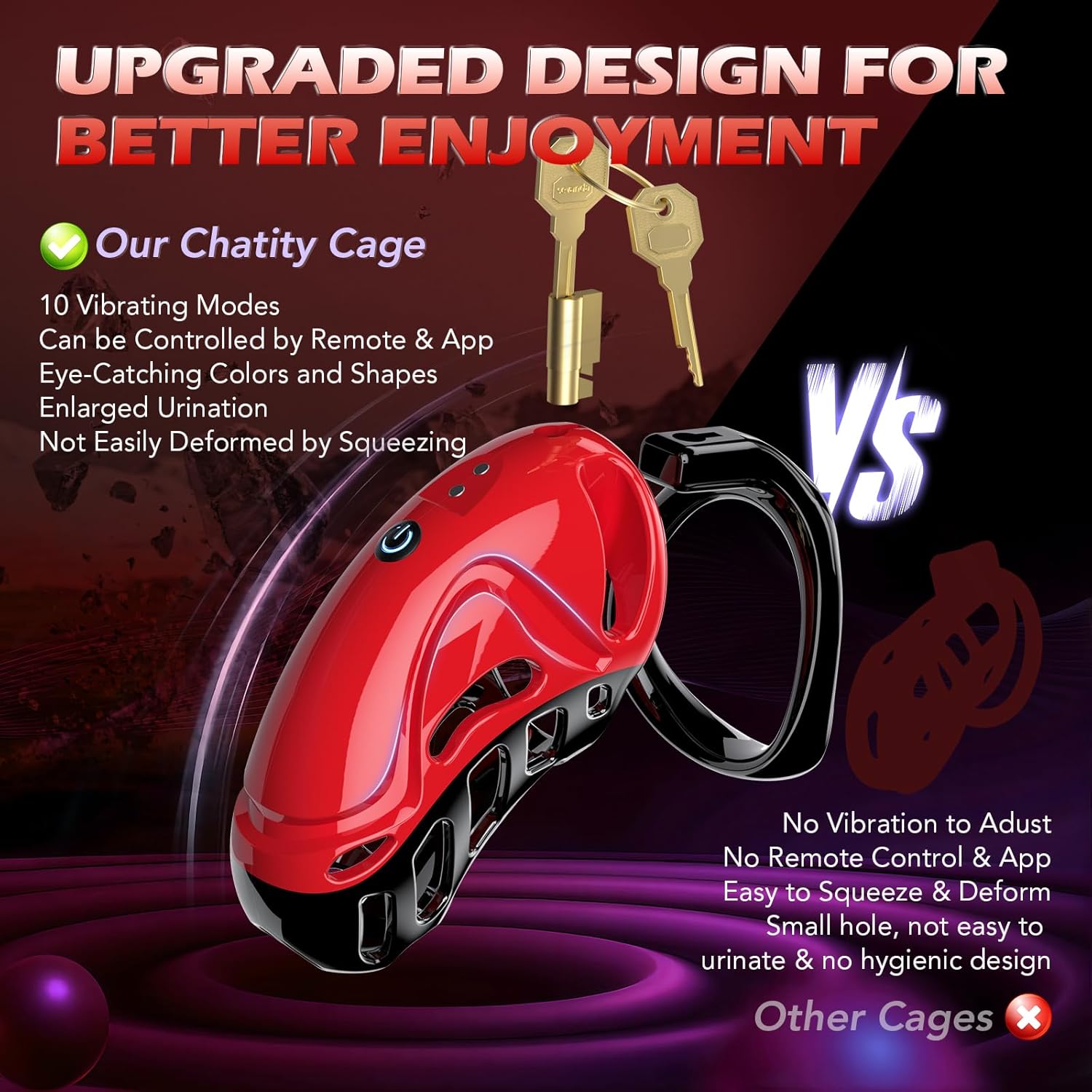 LETEN Ferrari Lock — App-Controlled Vibrating Chastity Cage with 10 Modes