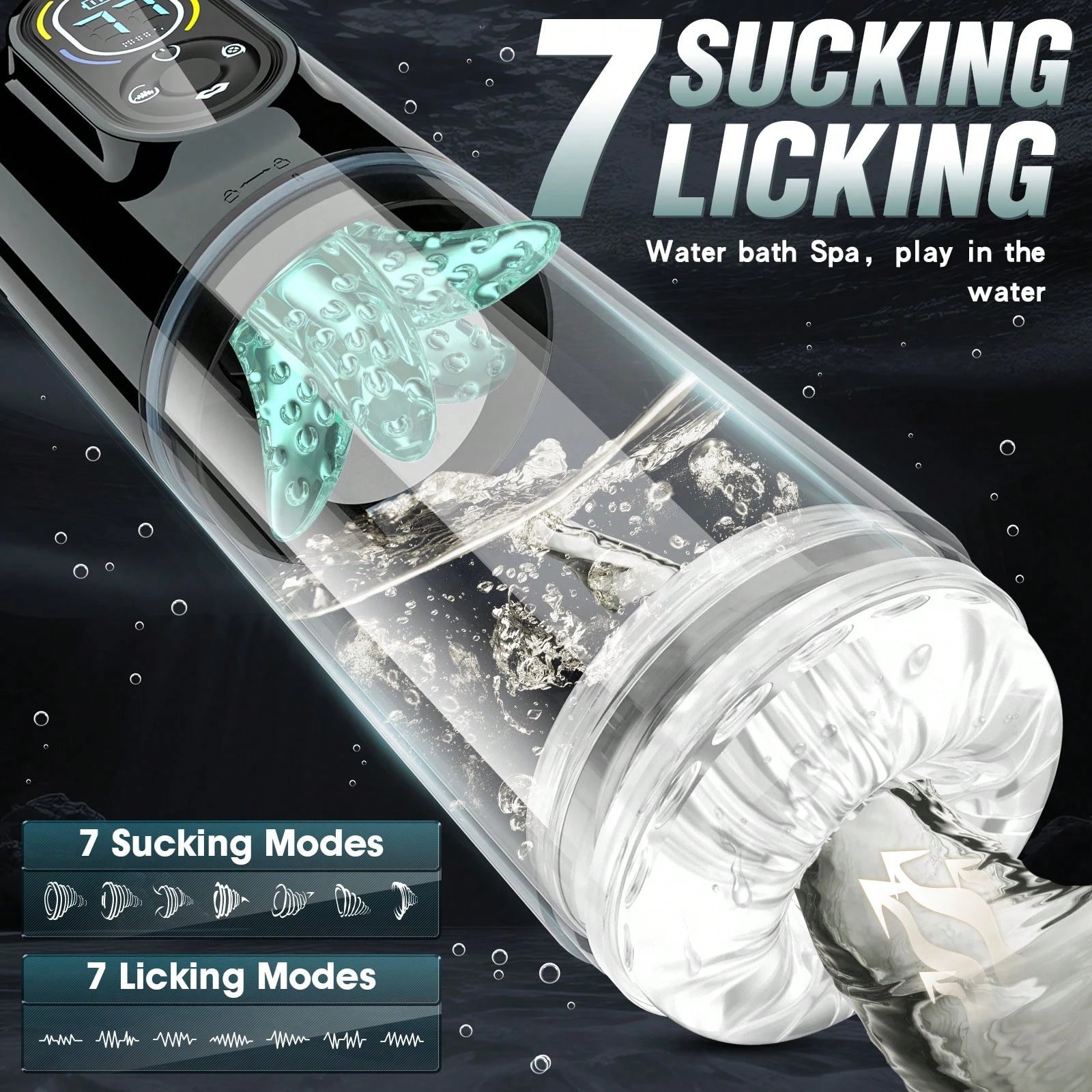 LETEN Black Mamba 7-in-1 — Male Hydro Pump Masturbator with Suction, Vibration, and Heating