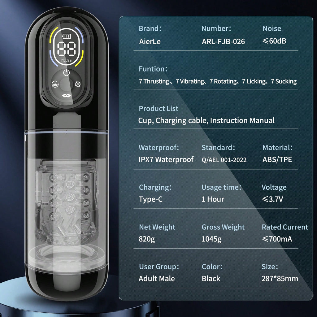 LETEN Black Mamba 7-in-1 — Male Hydro Pump Masturbator with Suction, Vibration, and Heating