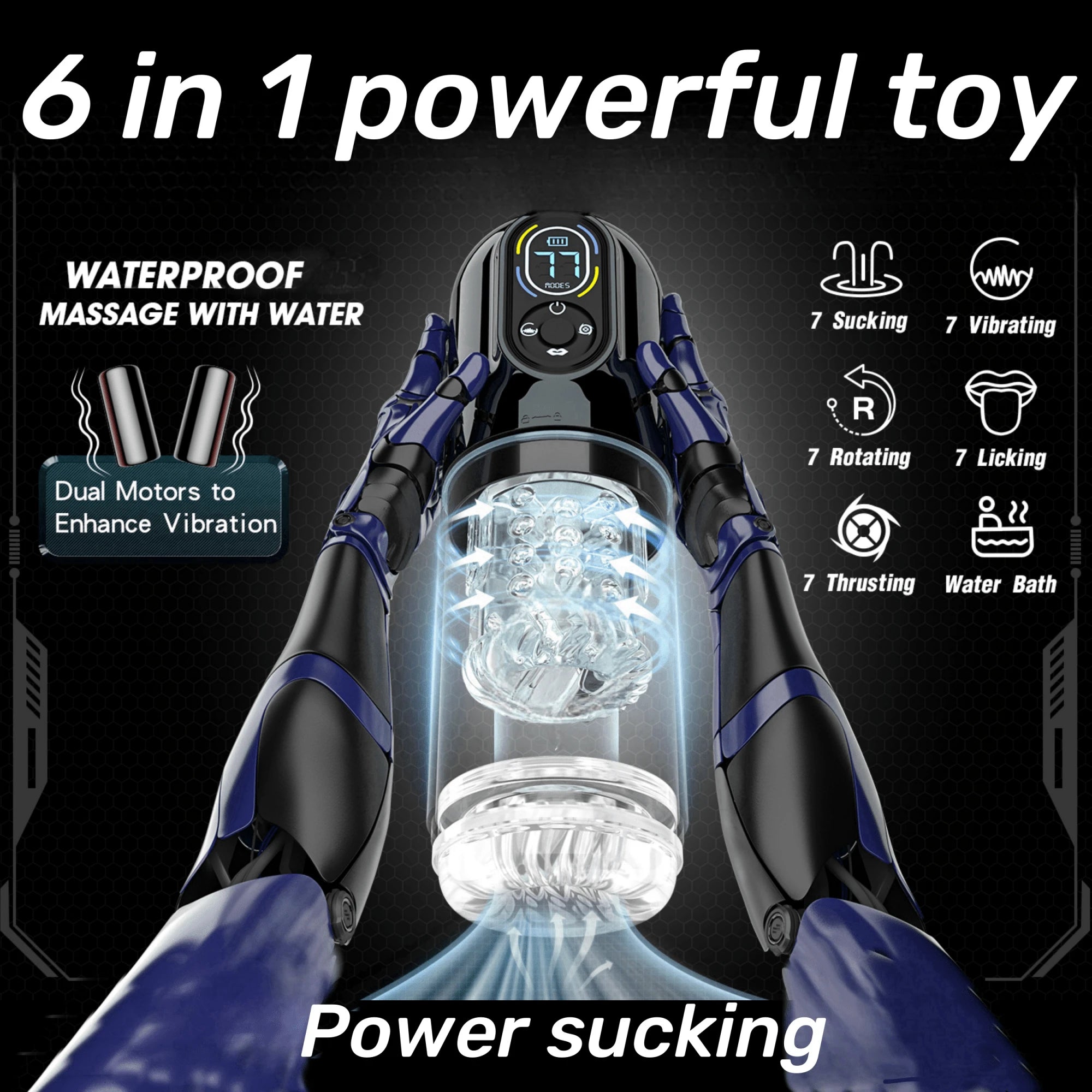 LETEN Black Mamba 7-in-1 — Male Hydro Pump Masturbator with Suction, Vibration, and Heating