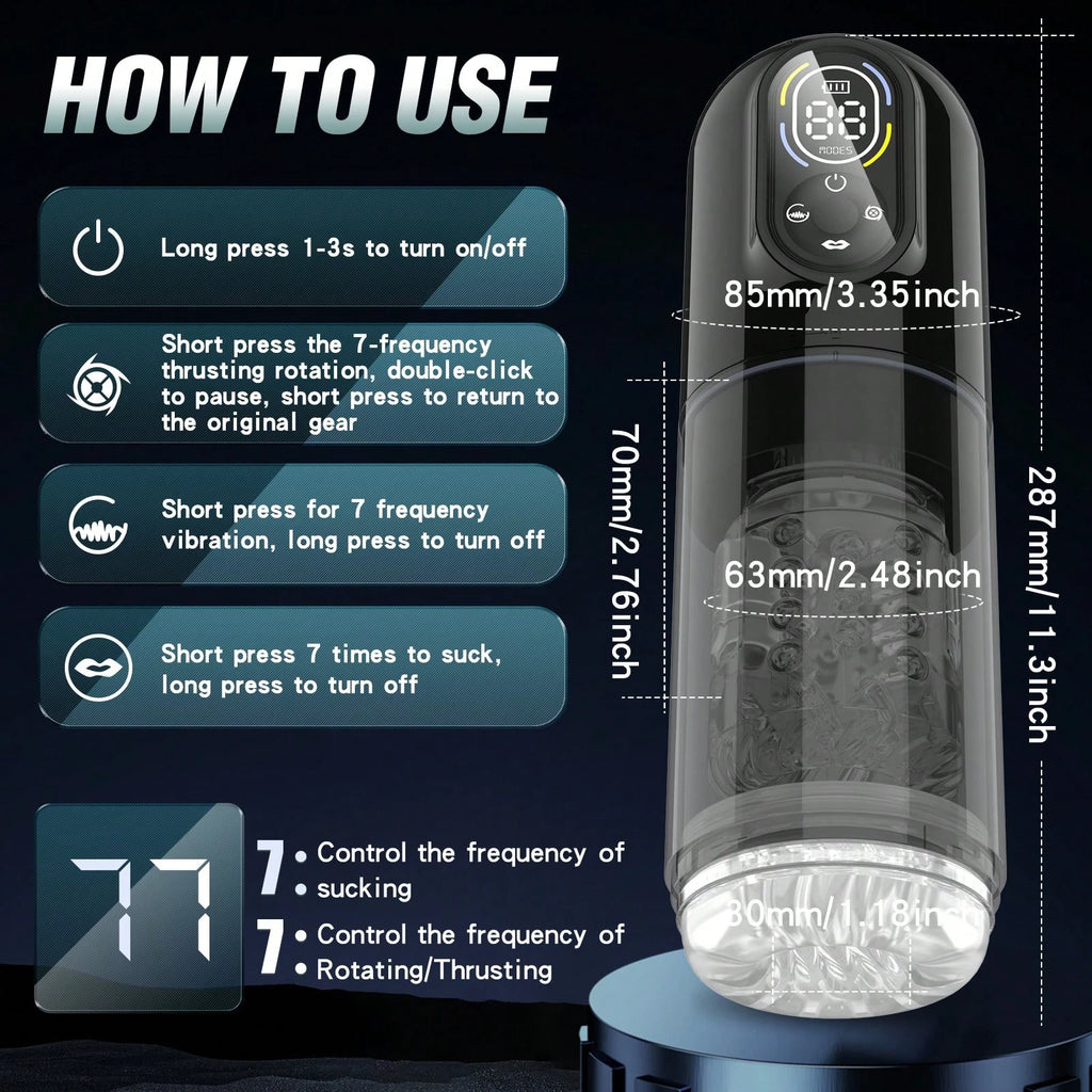 LETEN Black Mamba 7-in-1 — Male Hydro Pump Masturbator with Suction, Vibration, and Heating