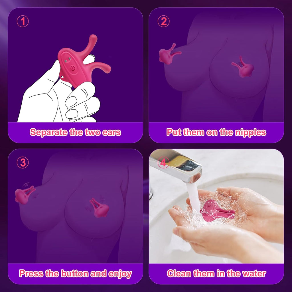 LETEN Rabbit Nipple Clamps — 2-in-1 Silicone Nipple Stimulator with 9-Mode Vibration