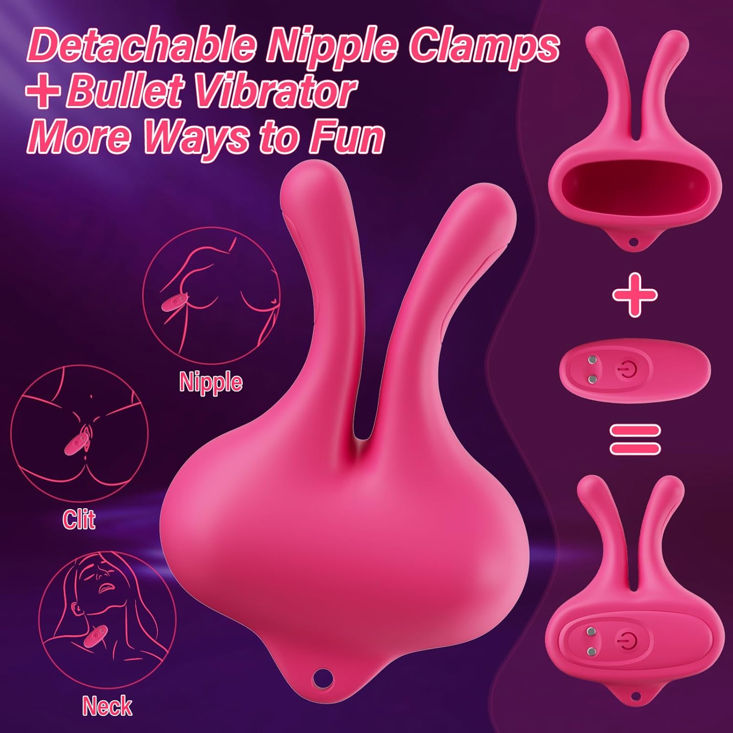LETEN Rabbit Nipple Clamps — 2-in-1 Silicone Nipple Stimulator with 9-Mode Vibration