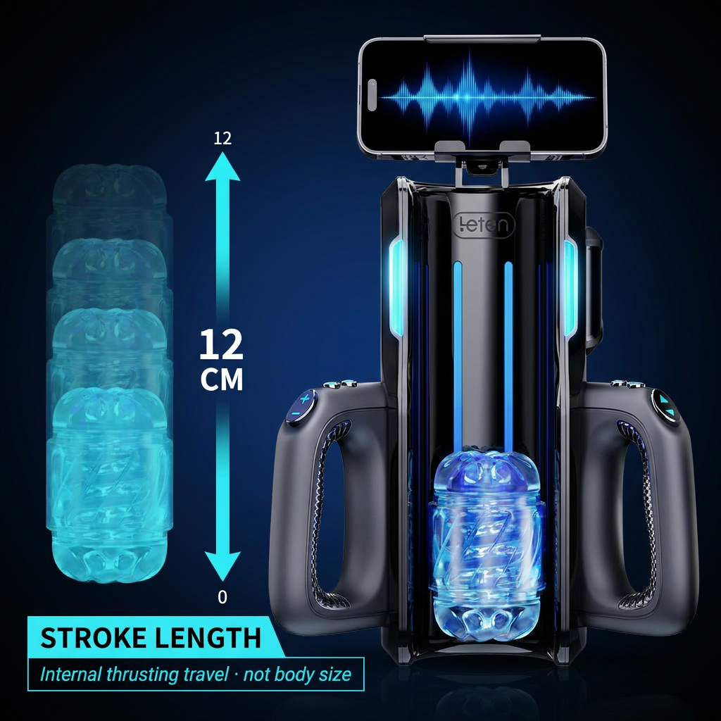 12 cm stroke length — internal thrusting travel inside the sleeve, not body dimensions